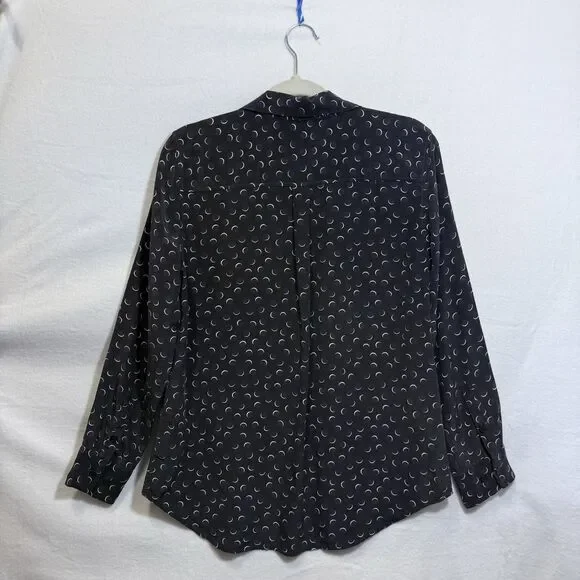 Equipment Femme Black Moon Pattern Long Sleeve Button Up Blouse Top Women's M - Picture 2 of 8